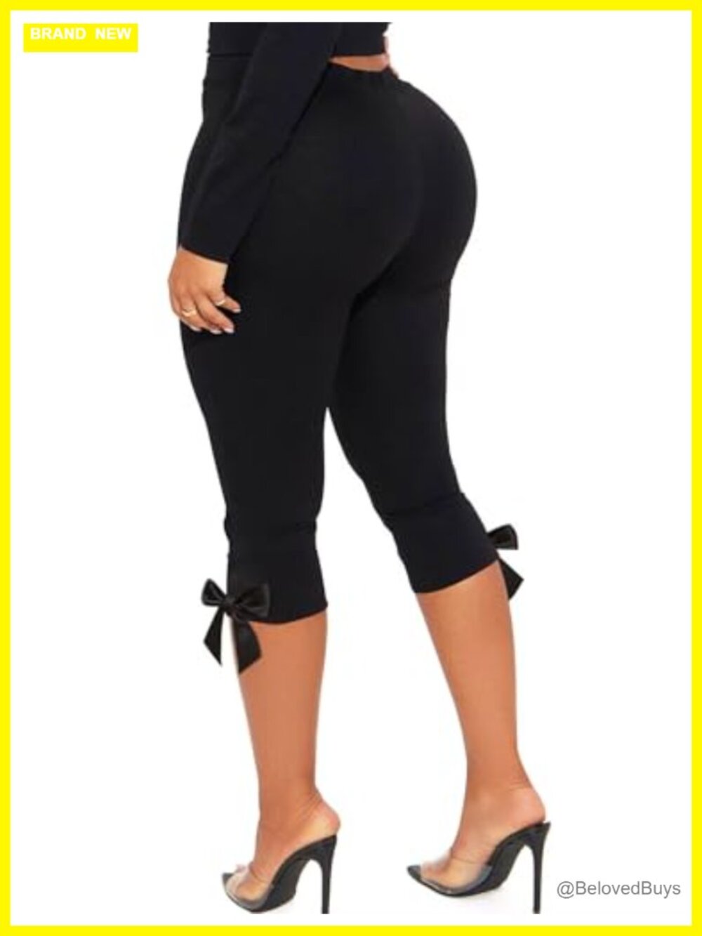 High Waisted Bow Tie Capri Leggings Cropped Pull On Pants